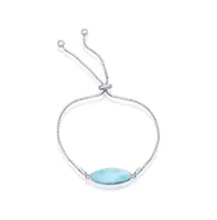 Sterling Silver Oval Larimar Adjustable Bolo Bracelet