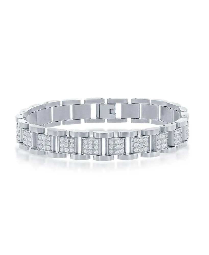 Stainless Steel Cz Square Link Bracelet