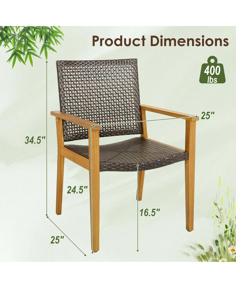 Set of 4 Patio Dining Chairs Outdoor Acacia Wood Rattan Armchairs Garden