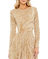 Women's Embellished Illusion High Neck Long Sleeve Dress