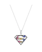 Dc Comics Superman Cutout Stainless Steel Rainbow Crystals Emblem Necklace, 18"