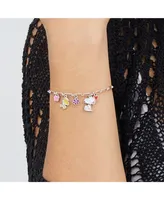 Peanuts Snoopy Enamel Charm Woodstock, Flowers, Heart Lariat Paper Clip Chain Bracelet