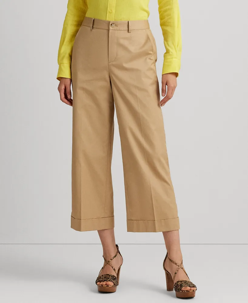 Lauren Ralph Women's Pleated Cotton Twill Cropped Pant