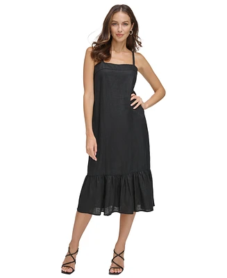 Dkny Women's Solid Linen Sleeveless Tiered Midi Dress