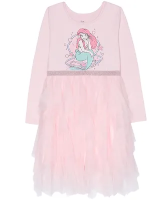 Disney Little Girls Little Mermaid Long Sleeve Cascade Mesh Tutu Dress