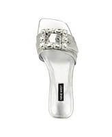 Nine West Women's Matter Slip-On Embellished Flat Sandals - Silver