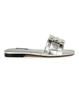 Nine West Women's Matter Slip-On Embellished Flat Sandals - Silver