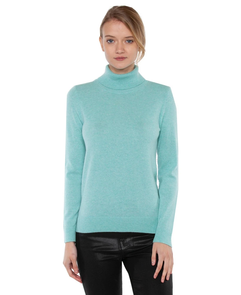 Jennie Liu Women's 100% Pure Cashmere Long Sleeve Turtleneck Pullover Sweater