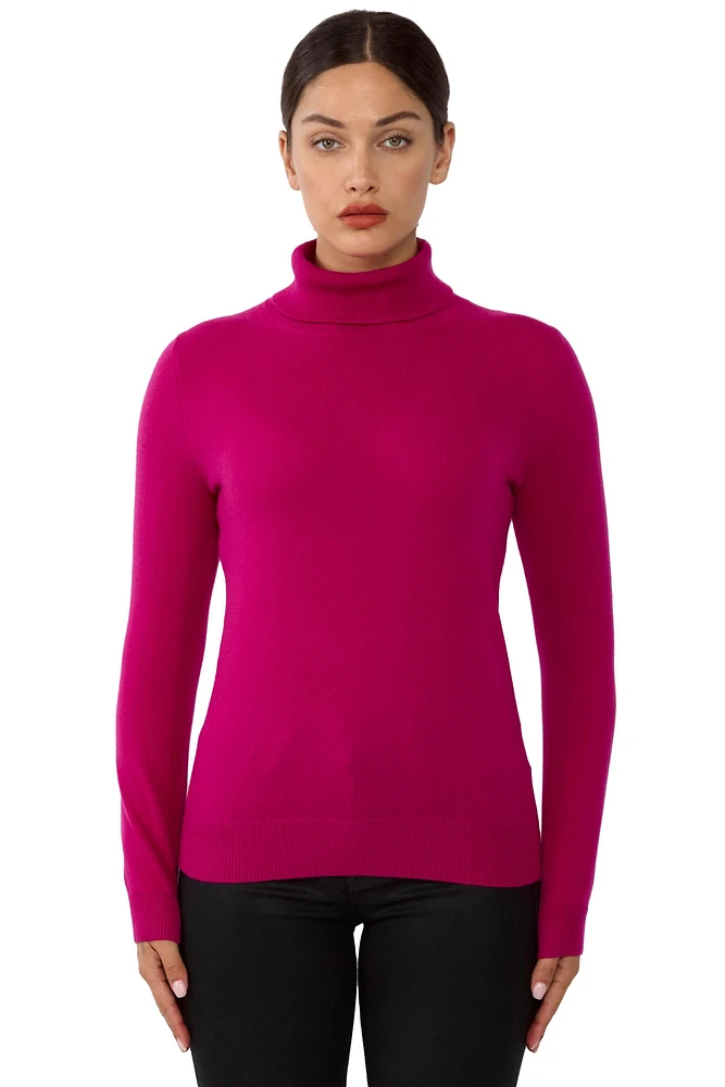 Jennie Liu Women's 100% Pure Cashmere Long Sleeve Turtleneck Pullover Sweater