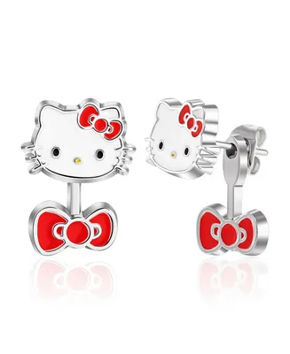 Sanrio Hello Kitty Fashion Rhodium Plated Front Back Earrings, Officially Licensed