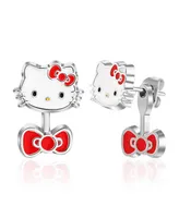 Sanrio Hello Kitty Fashion Rhodium Plated Front Back Earrings, Officially Licensed