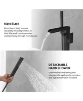 Simplie Fun Black Brass Freestanding Tub Filler with Hand Shower