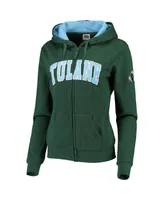 Women's Green Tulane Wave Arched Name Full-Zip Hoodie