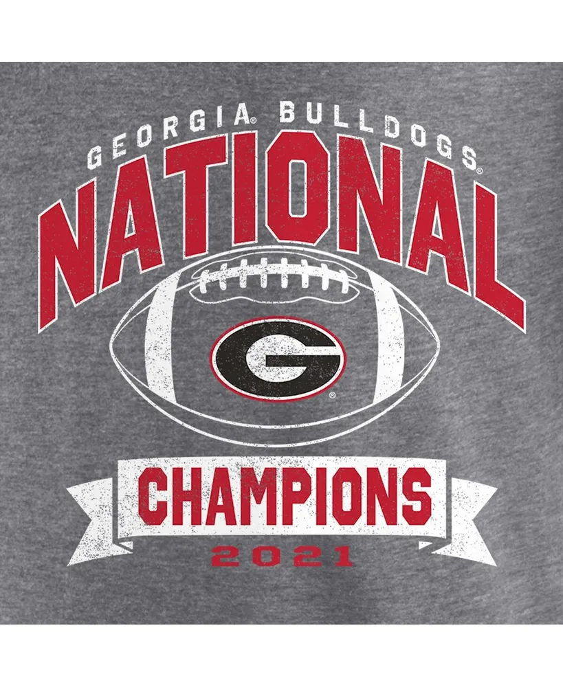 Women's Fanatics Gray Distressed Georgia Bulldogs College Football Playoff 2021 National Champions Reverse Vintage-Like V-Neck T-Shirt