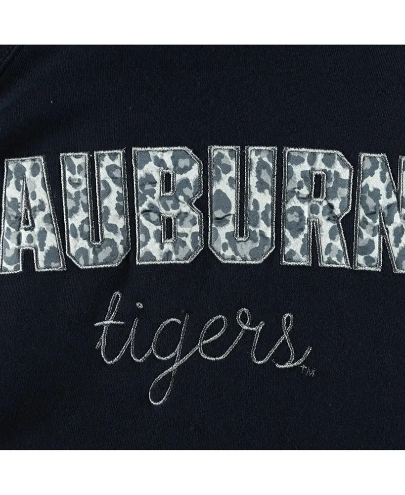 Women's Pressbox Navy Auburn Tigers Steamboat Animal Print Raglan Pullover Sweatshirt