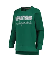 Women's Pressbox Green Michigan State Spartans Steamboat Animal Print Raglan Pullover Sweatshirt