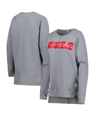 Women's Pressbox Gray Nebraska Huskers Pinehurst Chenille Raglan Pullover Sweatshirt