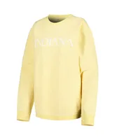 Women's Pressbox Yellow Distressed Indiana Hoosiers Comfy Cord Bar Print Pullover Sweatshirt