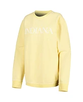 Women's Pressbox Yellow Distressed Indiana Hoosiers Comfy Cord Bar Print Pullover Sweatshirt