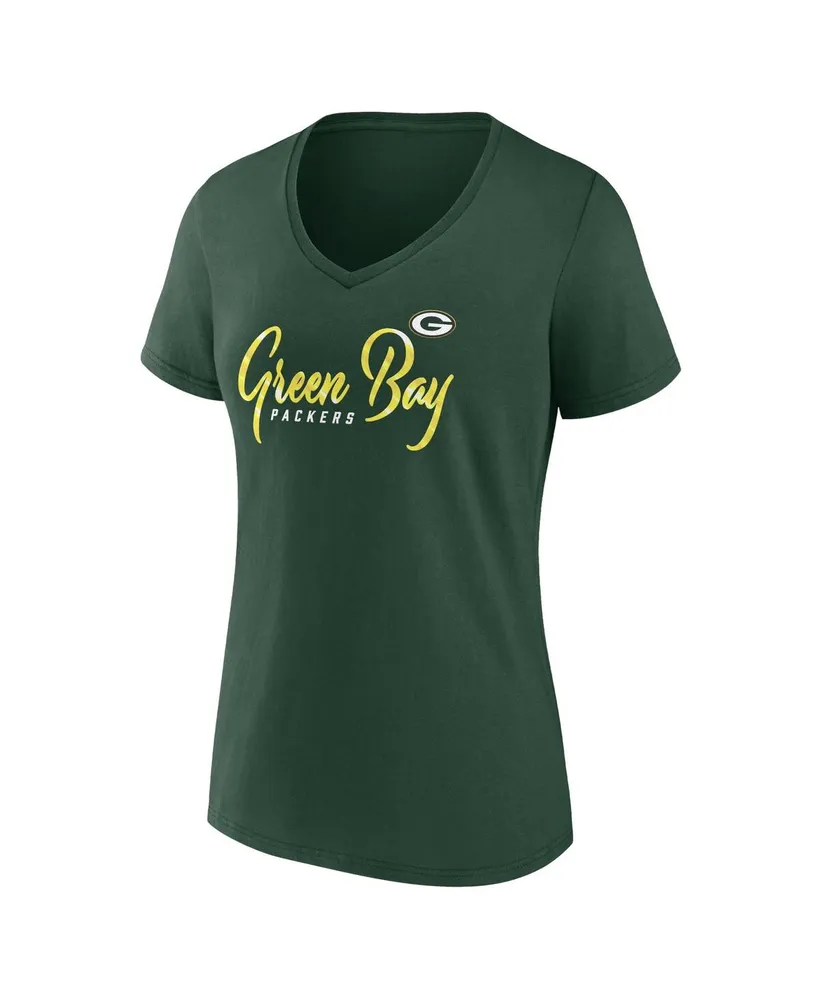 Women's Fanatics Green Green Bay Packers Shine Time V-Neck T-shirt