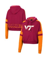 Women's Colosseum Heather Maroon Virginia Tech Hokies Throwback Stripe Arch Logo Cropped Pullover Hoodie