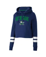 Women's Colosseum Navy Notre Dame Fighting Irish Throwback Stripe Cropped Pullover Hoodie