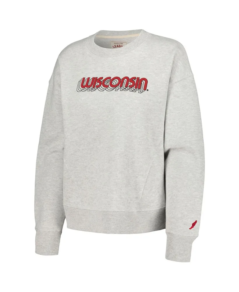 Women's League Collegiate Wear Ash Wisconsin Badgers Boxy Pullover Sweatshirt