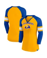 Women's Fanatics Gold, Royal Los Angeles Rams Arch Raglan 3/4-Sleeve Notch Neck T-shirt