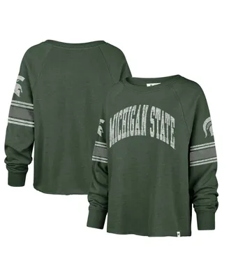 Women's '47 Brand Green Distressed Michigan State Spartans Allie Modest Raglan Long Sleeve Cropped T-shirt