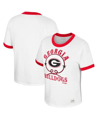 Women's Colosseum x Wrangler White Distressed Georgia Bulldogs Freehand Ringer T-shirt