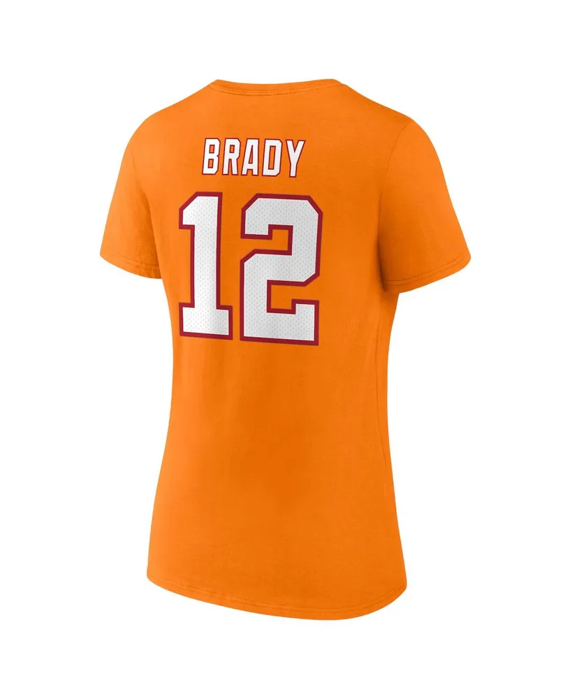 Women's Fanatics Tom Brady Orange Tampa Bay Buccaneers Throwback Player Icon Name and Number T-shirt