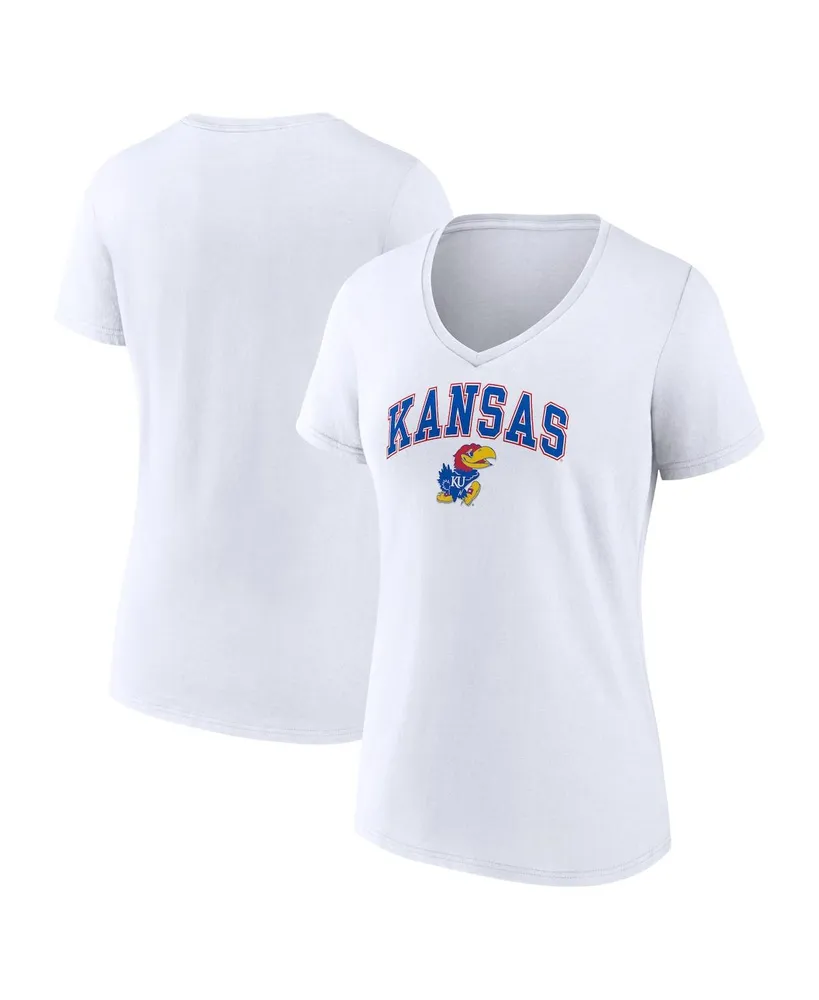 Women's Fanatics White Kansas Jayhawks Evergreen Campus V-Neck T-shirt