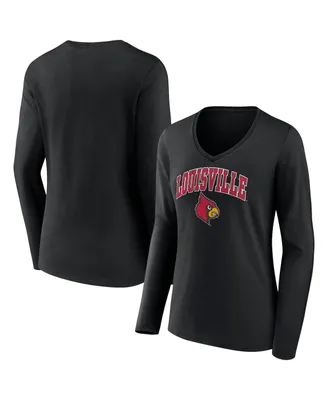Women's Fanatics Black Louisville Cardinals Evergreen Campus Long Sleeve V-Neck T-shirt