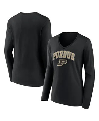 Women's Fanatics Black Purdue Boilermakers Evergreen Campus Long Sleeve V-Neck T-shirt
