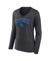 Women's Fanatics Heather Charcoal Kentucky Wildcats Evergreen Campus Long Sleeve V-Neck T-shirt