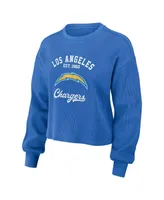 Women's Wear by Erin Andrews Blue Distressed Los Angeles Chargers Waffle Knit Long Sleeve T-shirt and Shorts Lounge Set