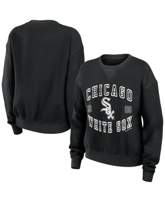 Women's Wear by Erin Andrews Black Distressed Chicago White Sox Vintage-Like Cord Pullover Sweatshirt