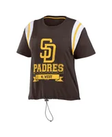 Women's Wear by Erin Andrews Brown Distressed San Diego Padres Cinched Colorblock T-shirt