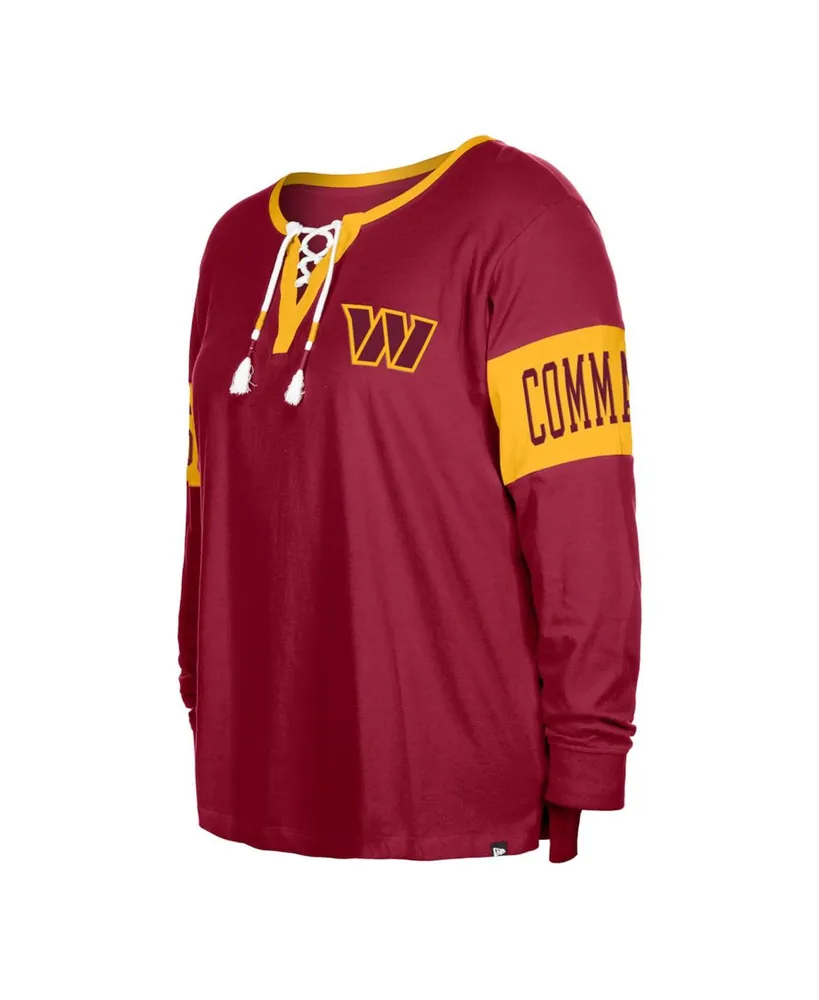 Women's New Era Burgundy Washington Commanders Plus Lace-Up Notch Neck Long Sleeve T-shirt