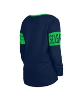 Women's New Era College Navy Seattle Seahawks Lace-Up Notch Neck Long Sleeve T-shirt