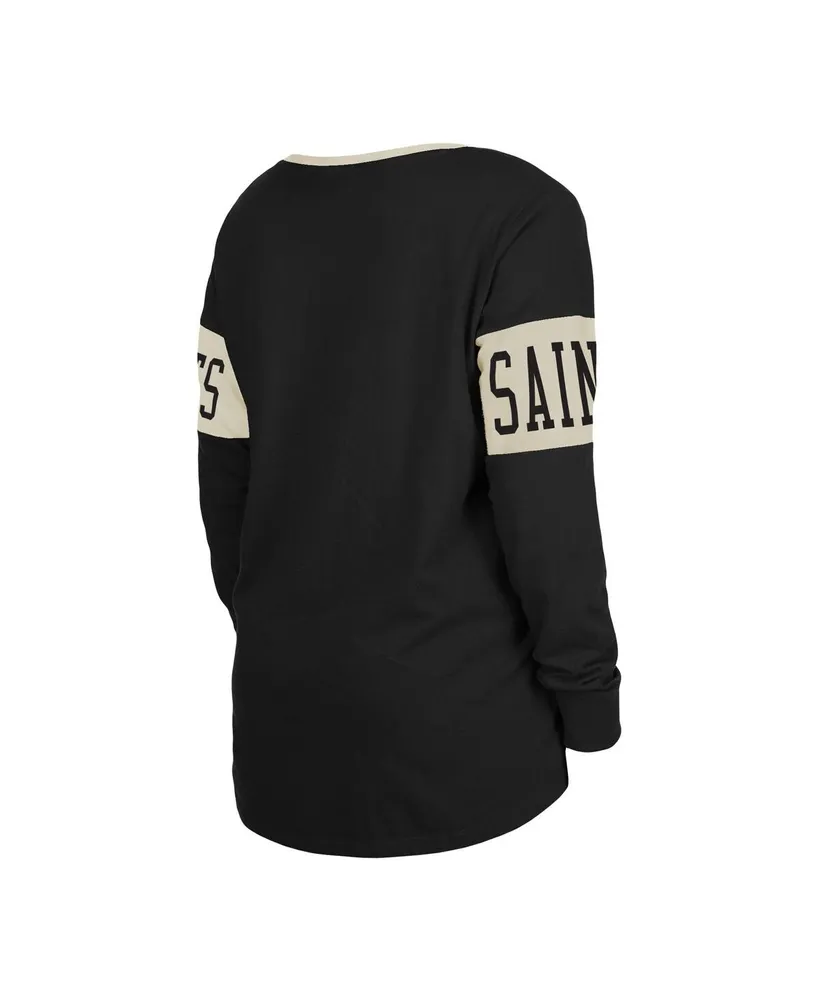 Women's New Era Black Orleans Saints Lace-Up Notch Neck Long Sleeve T-shirt