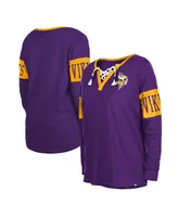 Women's New Era Purple Minnesota Vikings Lace-Up Notch Neck Long Sleeve T-shirt