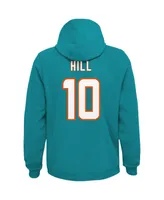 Big Boys Tyreek Hill Aqua Miami Dolphins Mainliner Player Name and Number Pullover Hoodie