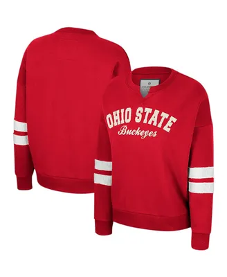 Women's Colosseum Scarlet Distressed Ohio State Buckeyes Perfect Date Notch Neck Pullover Sweatshirt