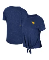 Women's Colosseum Navy Distressed West Virginia Mountaineers Finalists Tie-Front T-shirt