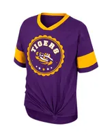 Big Girls Colosseum Purple Lsu Tigers Tomika Tie-Front V-Neck T-shirt