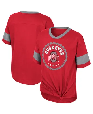 Big Girls Colosseum Scarlet Ohio State Buckeyes Tomika Tie-Front V-Neck T-shirt