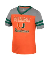 Big Girls Colosseum Orange, Heather Gray Miami Hurricanes Summer Striped V-Neck T-shirt