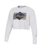 Women's Champion Heather Gray Distressed Notre Dame Fighting Irish Reverse Weave Cropped Pullover Sweatshirt