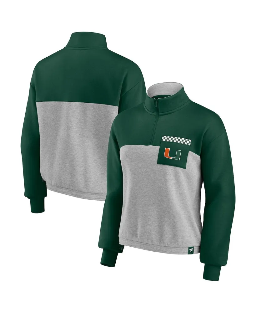 Women's Fanatics Green, Heathered Gray Miami Hurricanes Sideline to Colorblock Quarter-Zip Jacket